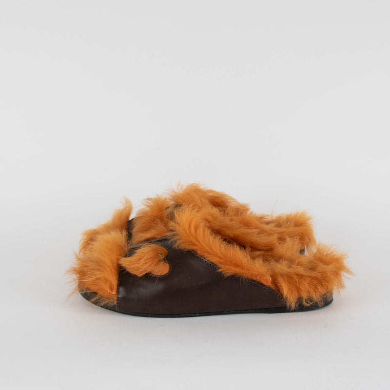 Anya Hindmarch Brown and Orange Fluffy Slides