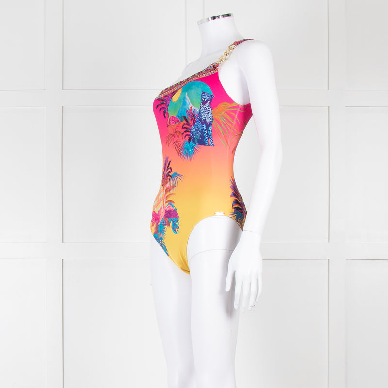 Camilla Pink Blue Diamante One Shoulder Swimming Suit