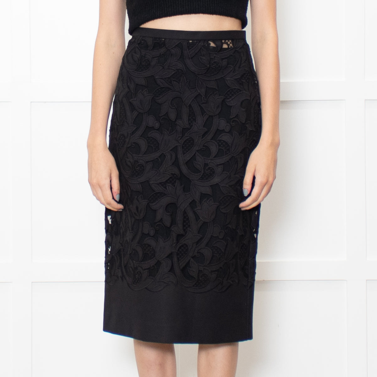 Burberry Black Lace Pencil Skirt