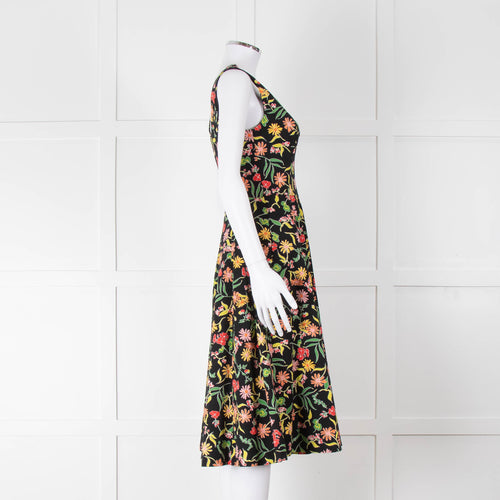 Kate Spade Black Fit and Flare Dress with Pink, Orange and Red Flowers