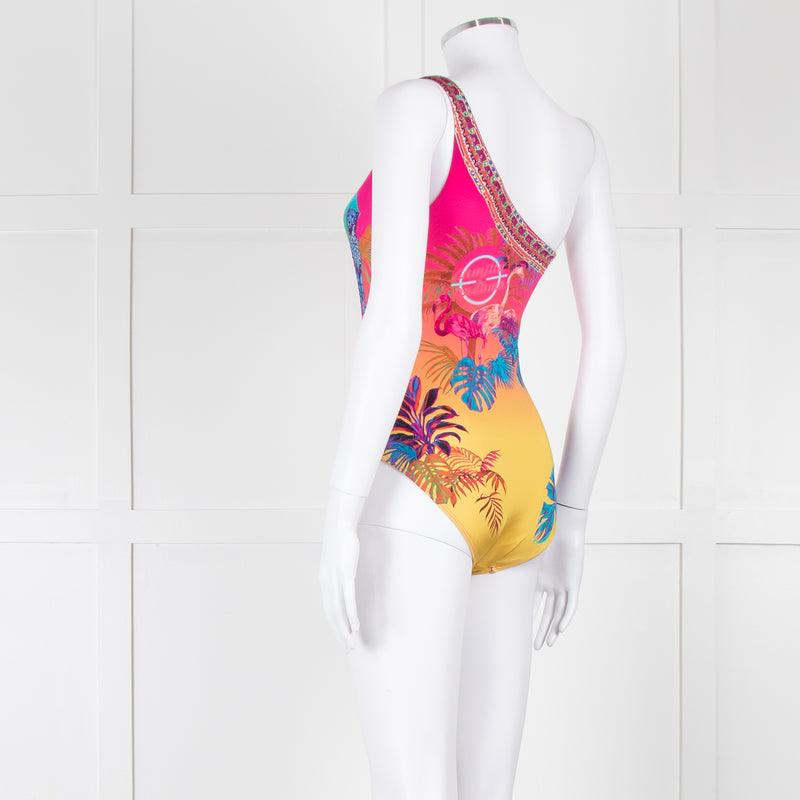 Camilla Pink Blue Diamante One Shoulder Swimming Suit