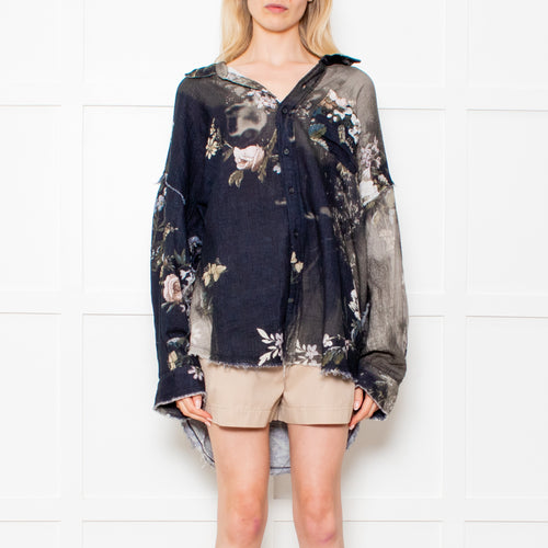 R13 Dark Green Floral Cheesecloth Shirt