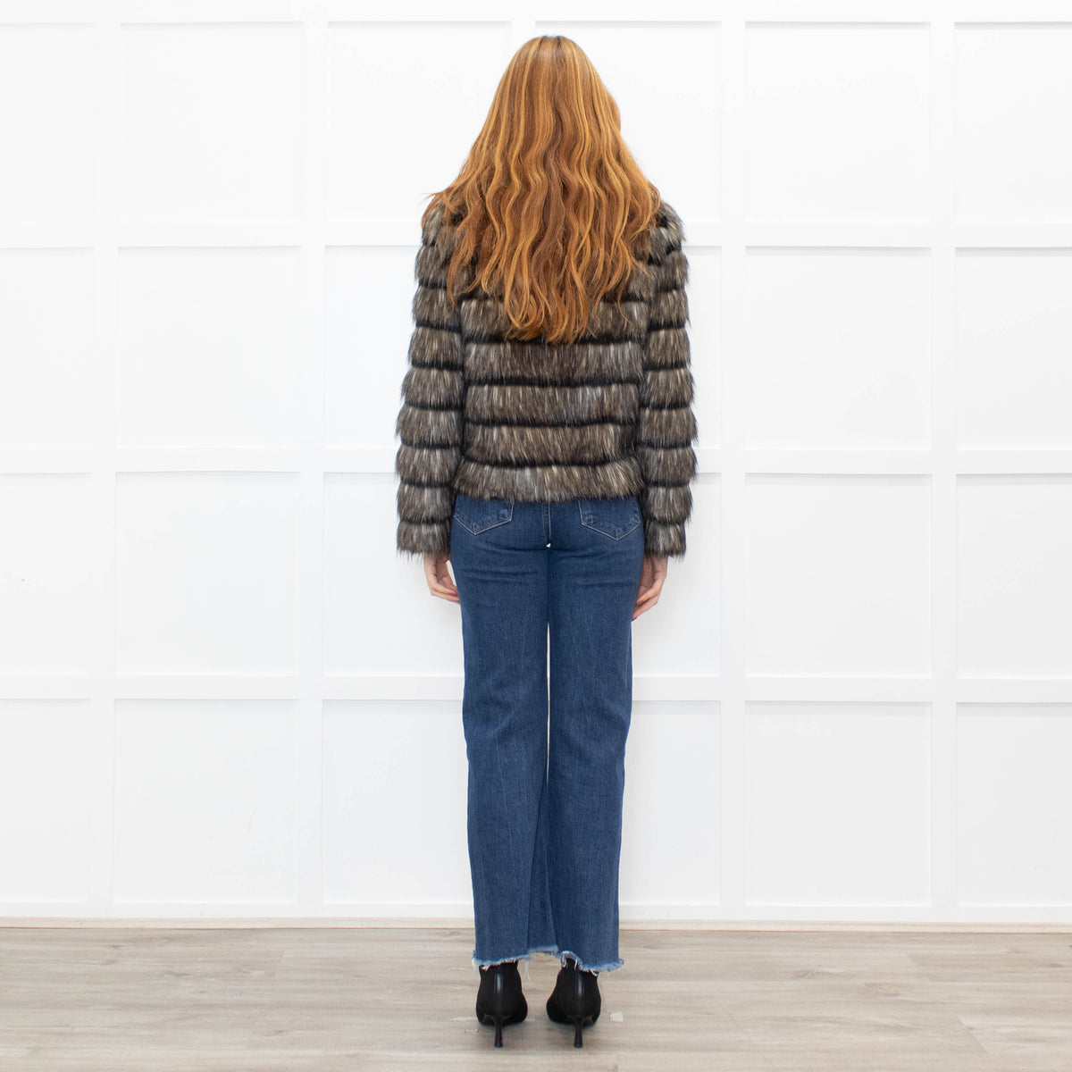 Unreal Fur Black Cream Khaki Faux Fur Jacket