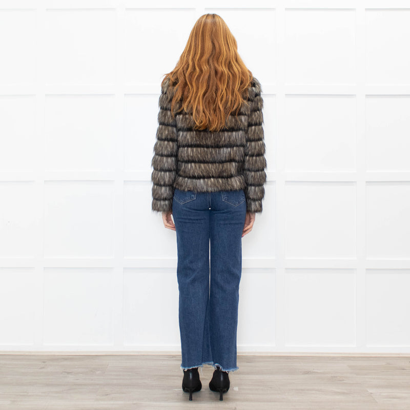 Unreal Fur Black Cream Khaki Faux Fur Jacket