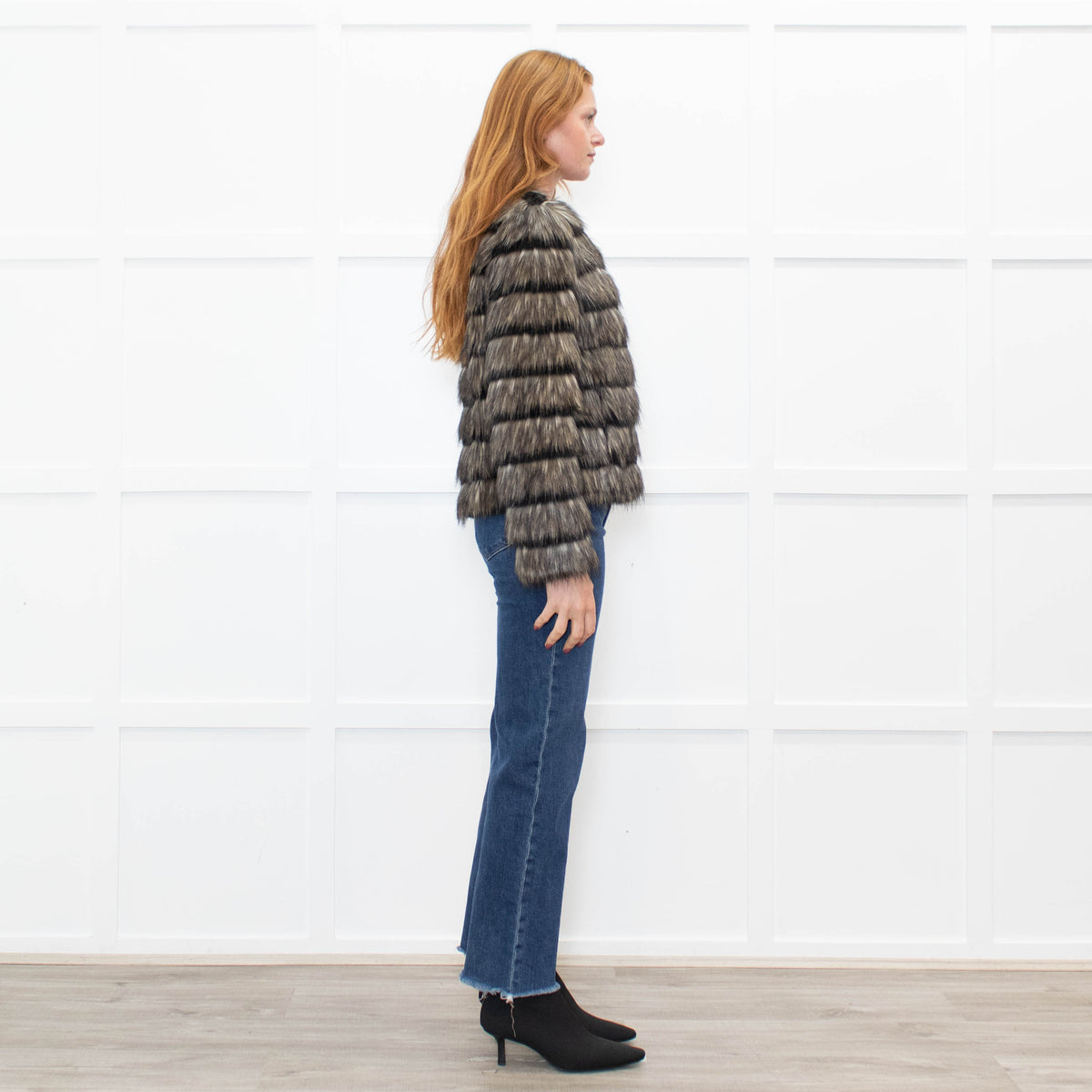 Unreal Fur Black Cream Khaki Faux Fur Jacket