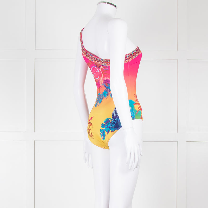 Camilla Pink Blue Diamante One Shoulder Swimming Suit