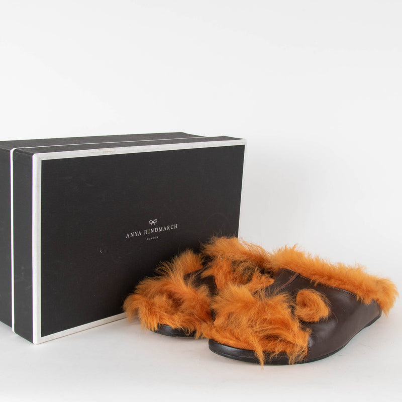 Anya Hindmarch Brown and Orange Fluffy Slides