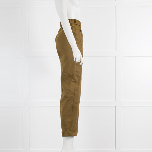 Sarah Pacini Olive Green Elasticated Waist Linen Mix Trousers