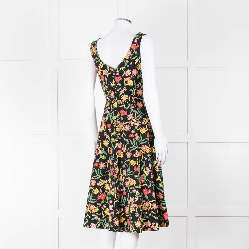 Kate Spade Black Fit and Flare Dress with Pink, Orange and Red Flowers