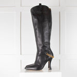 Camilla Elphick Black High Leather Boots with Gold Chain