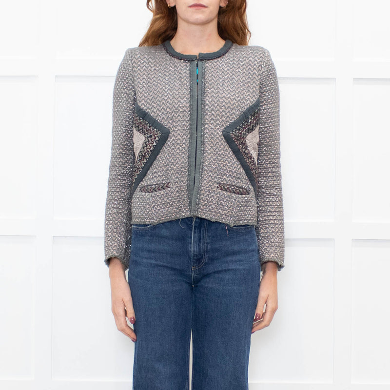 Isabel Marant Grey Metallic Zig Zag Short Jacket