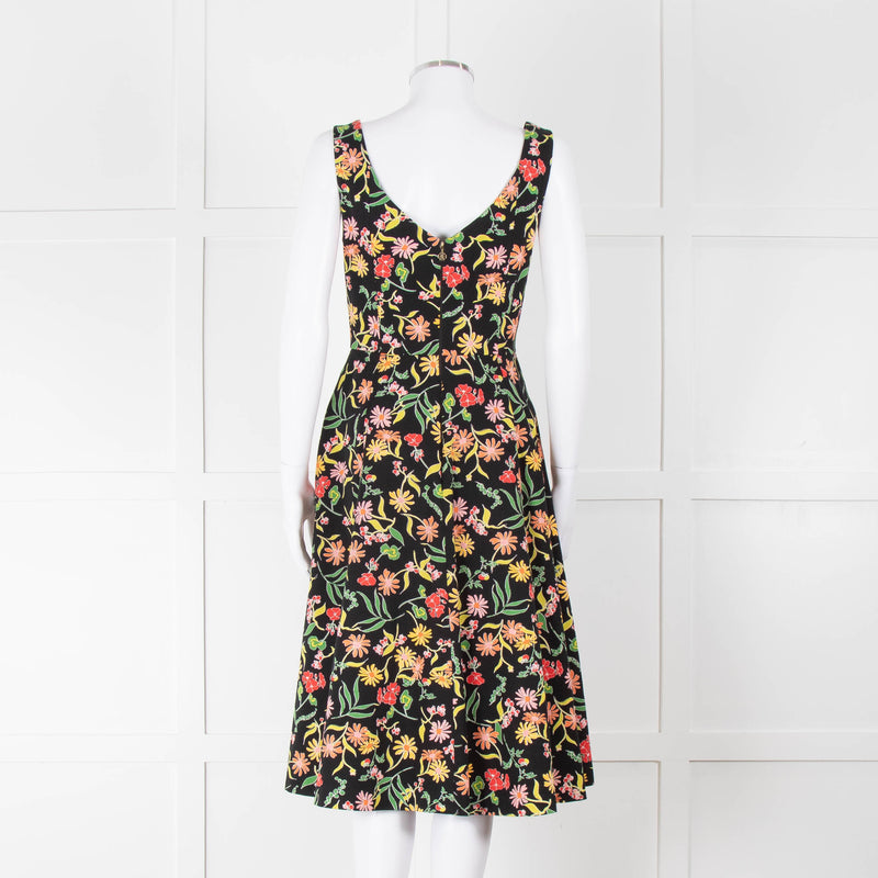 Kate Spade Black Fit and Flare Dress with Pink, Orange and Red Flowers