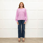 Repeat Lilac Cable Knit Cashmere Jumper with Puff Sleeves