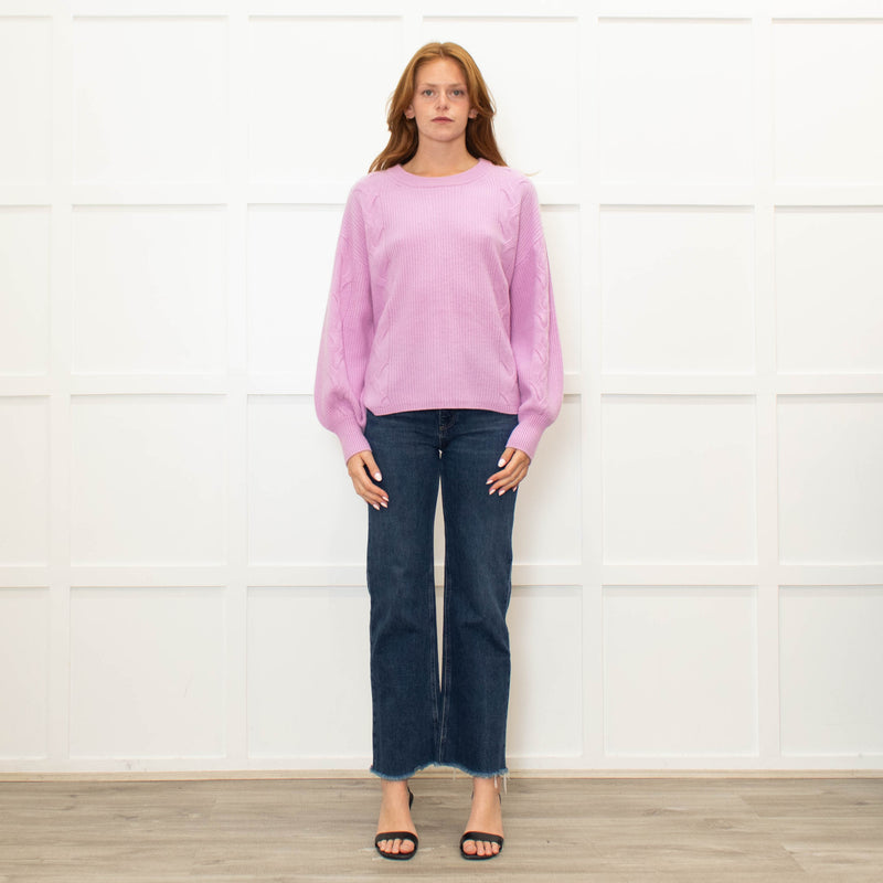 Repeat Lilac Cable Knit Cashmere Jumper with Puff Sleeves