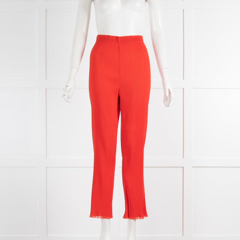 By Malene Birger Red Plisse Trousers With Frayed Hems