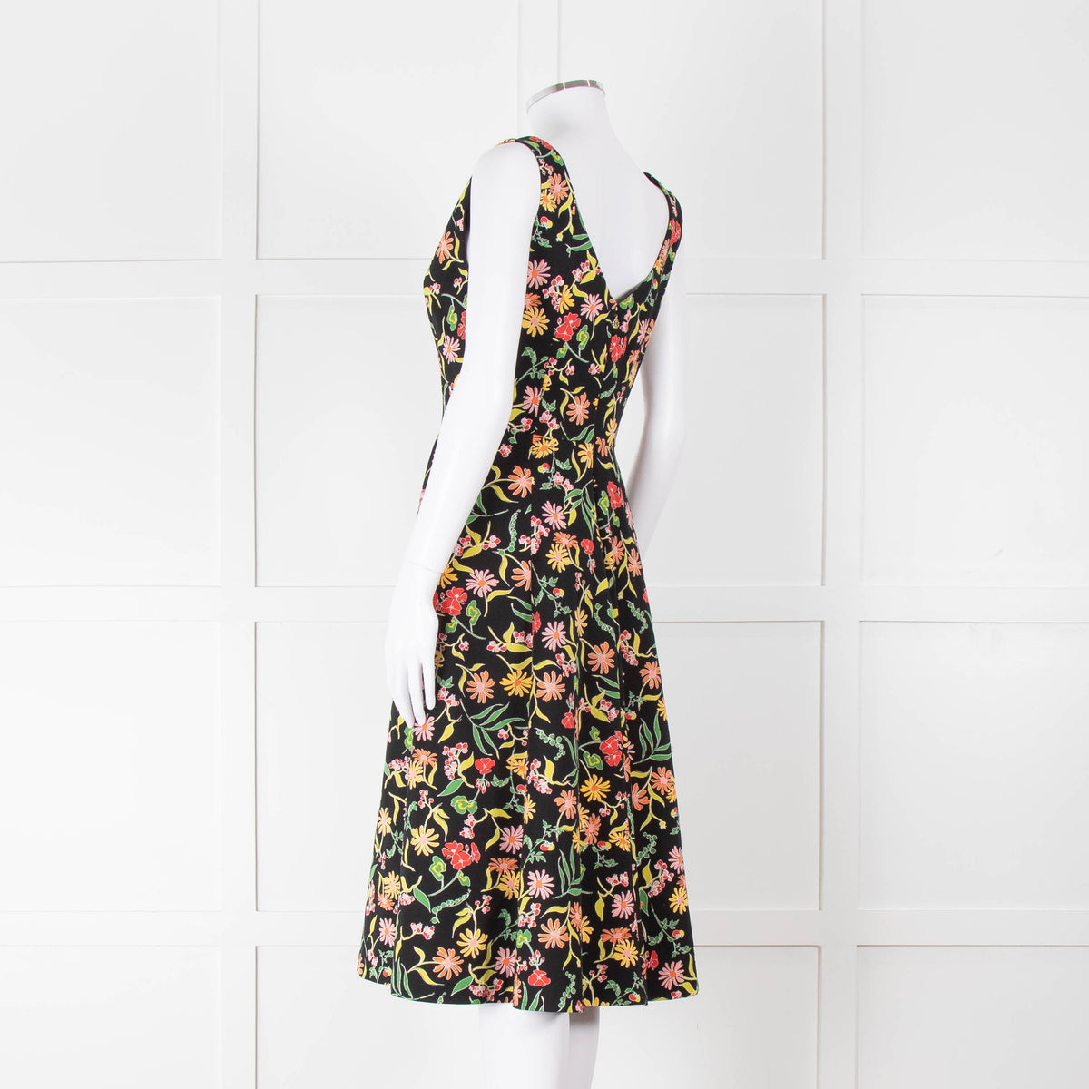 Kate Spade Black Fit and Flare Dress with Pink, Orange and Red Flowers