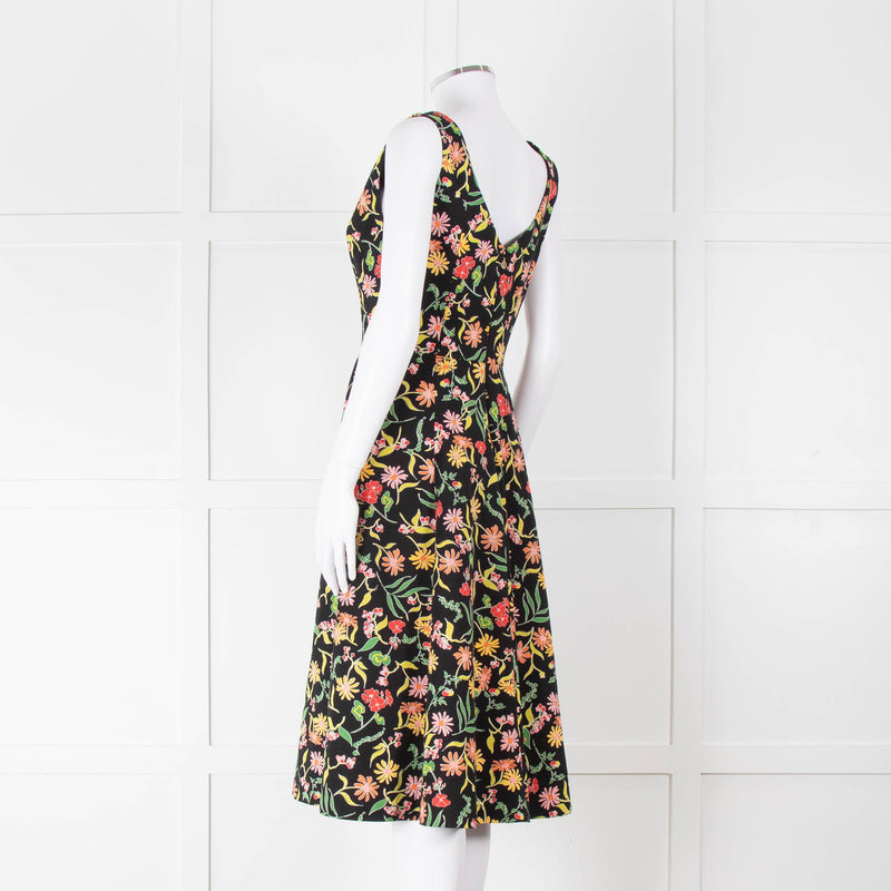 Kate Spade Black Fit and Flare Dress with Pink, Orange and Red Flowers