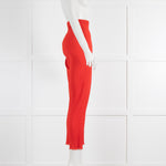 By Malene Birger Red Plisse Trousers With Frayed Hems