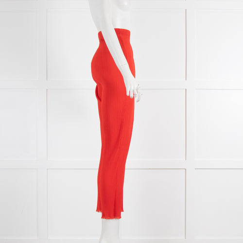 By Malene Birger Red Plisse Trousers With Frayed Hems