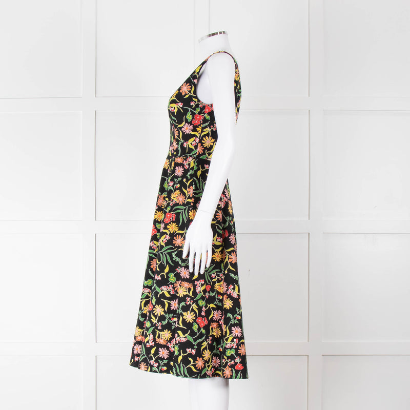 Kate Spade Black Fit and Flare Dress with Pink, Orange and Red Flowers