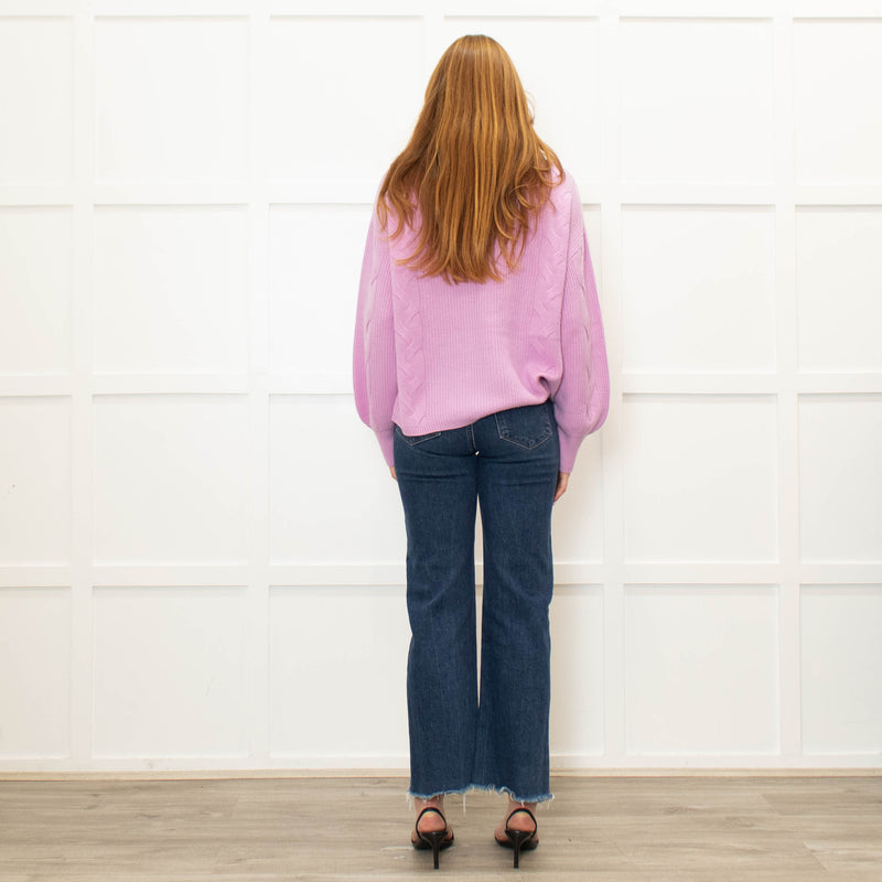 Repeat Lilac Cable Knit Cashmere Jumper with Puff Sleeves