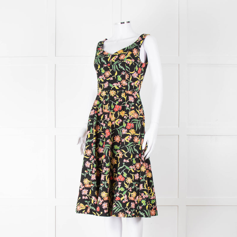 Kate Spade Black Fit and Flare Dress with Pink, Orange and Red Flowers