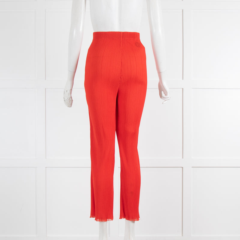 By Malene Birger Red Plisse Trousers With Frayed Hems