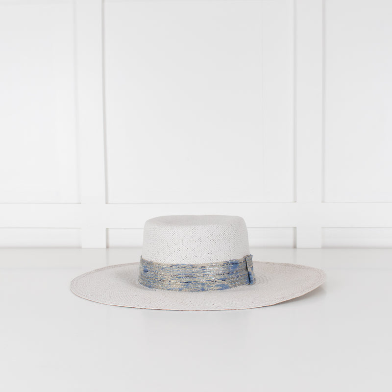 Pachacuti White Wide Brim Panama With Blue Silver Band