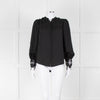 L'Agence Black Collarless Blouse with Lace Cuffs