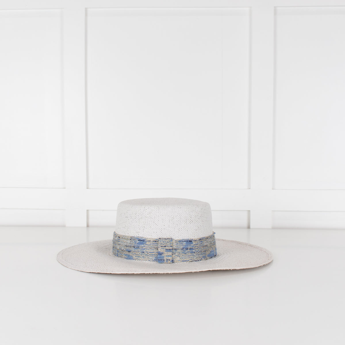 Pachacuti White Wide Brim Panama With Blue Silver Band