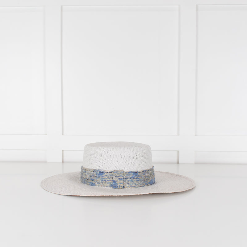 Pachacuti White Wide Brim Panama With Blue Silver Band