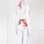 Camilla White Pink Green Floral Plunge Neck Swimsuit