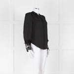 L'Agence Black Collarless Blouse with Lace Cuffs