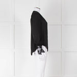 L'Agence Black Collarless Blouse with Lace Cuffs