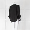 L'Agence Black Collarless Blouse with Lace Cuffs