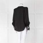 L'Agence Black Collarless Blouse with Lace Cuffs
