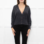 Brunello Cucinelli Grey Cashmere Cropped Cardigan With Sequin Argyle