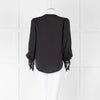 L'Agence Black Collarless Blouse with Lace Cuffs