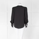 L'Agence Black Collarless Blouse with Lace Cuffs