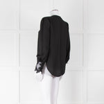 L'Agence Black Collarless Blouse with Lace Cuffs