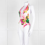 Camilla White Pink Green Floral Plunge Neck Swimsuit