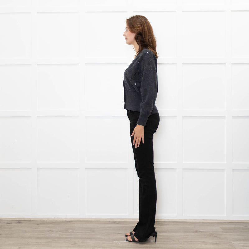 Brunello Cucinelli Grey Cashmere Cropped Cardigan With Sequin Argyle
