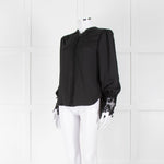 L'Agence Black Collarless Blouse with Lace Cuffs