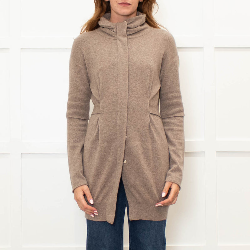 Brunello Cucinelli Brown Cashmere Long Zip Front Cardigan With Belt
