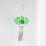 Rodo Neon Green Flower Detail Oval Silver Fringe Mini Bag