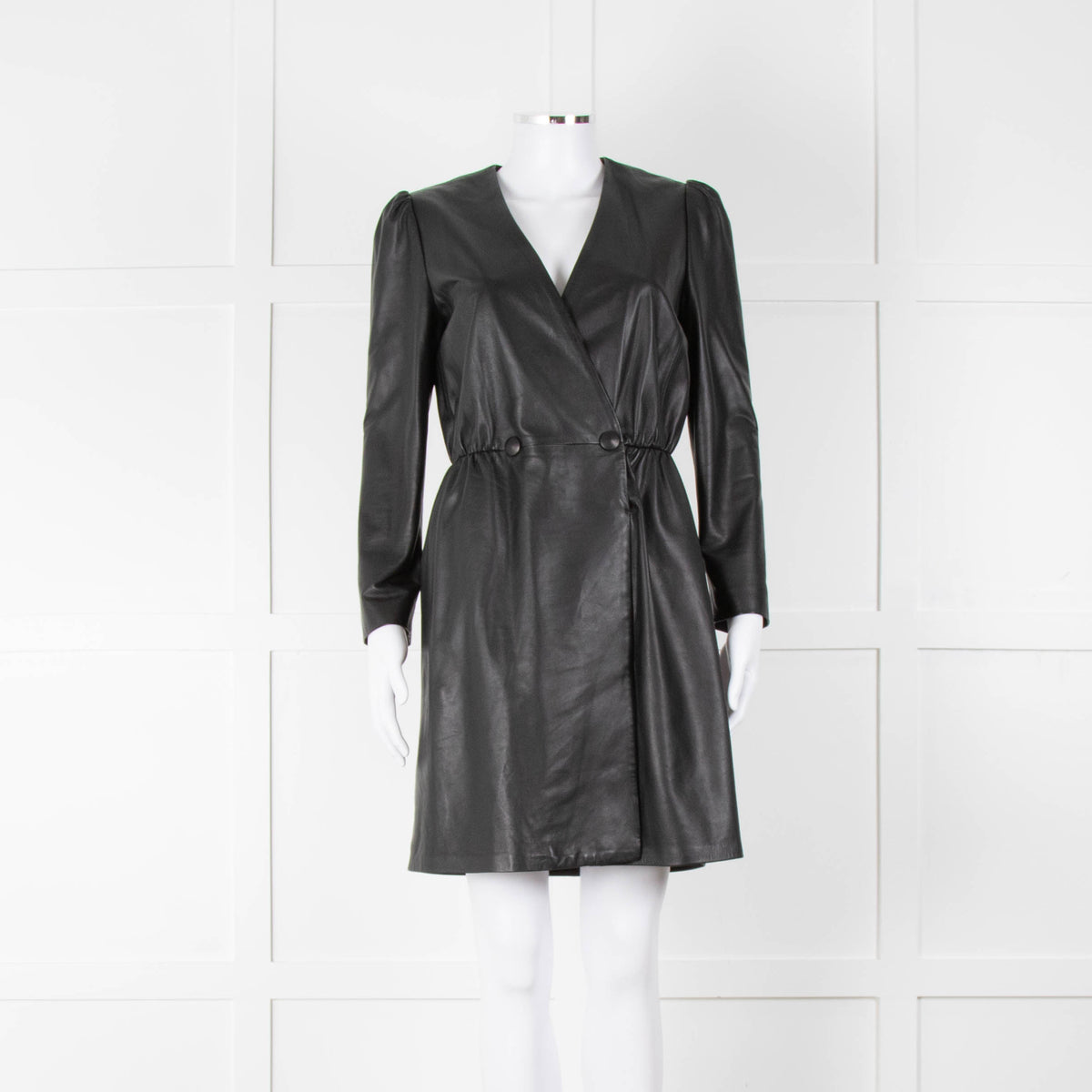 Emporio Armani Black Leather Long Sleeve Dress