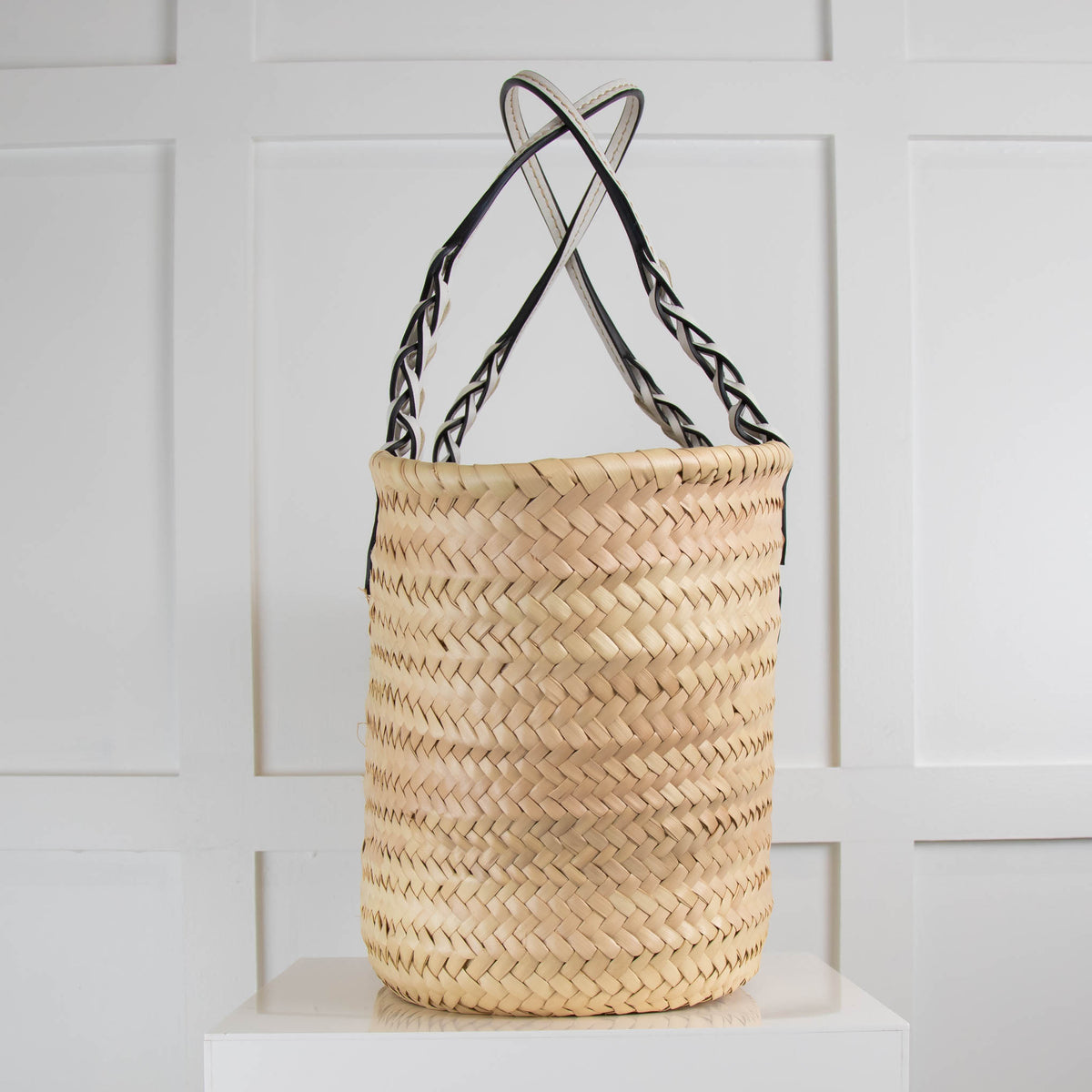 Prada  Raffia Tote with White Leather Handles