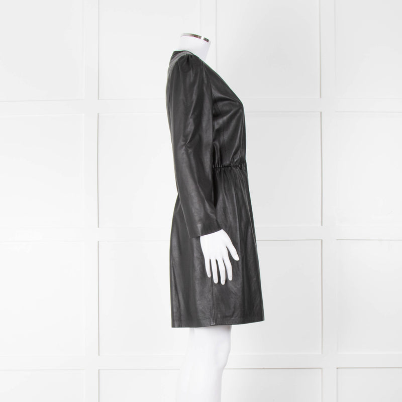 Emporio Armani Black Leather Long Sleeve Dress