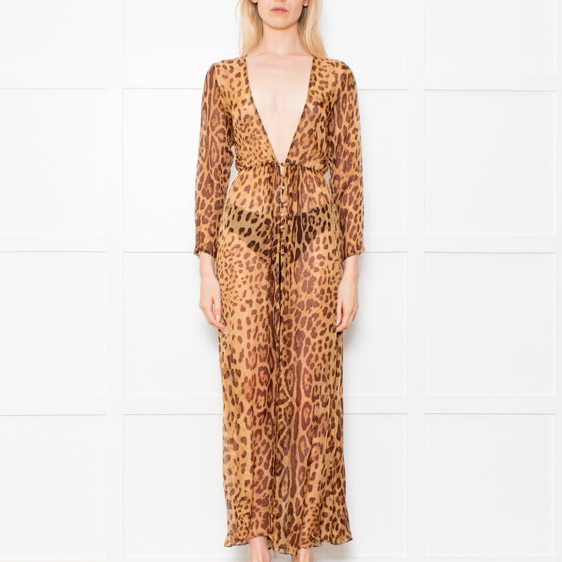 Rat & Boa Leopard Button Front Sheer Dress