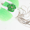 Rodo Neon Green Flower Detail Oval Silver Fringe Mini Bag